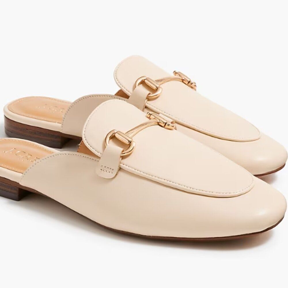 J Crew Women's Flats Slip-on Mules Shoes Gold Hardware Accent Classic Nude